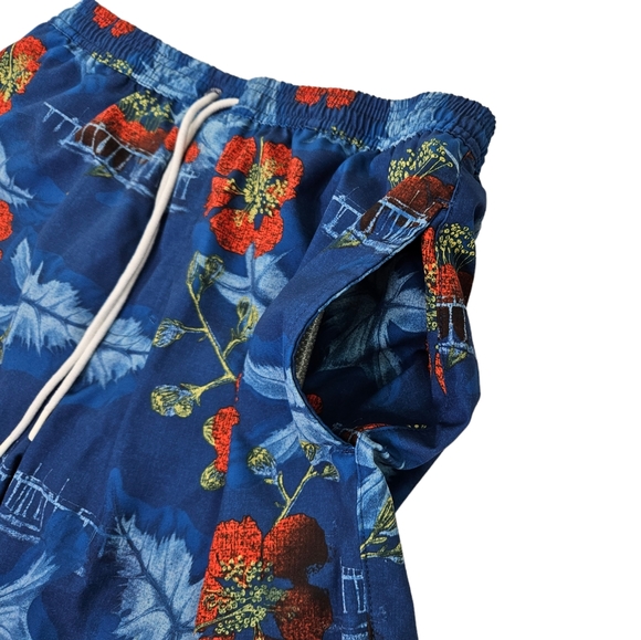Huk Floral Tropical Hawaiian Swim Trunks Mesh Lined Blue Men's Size Large EUC - Picture 4 of 13